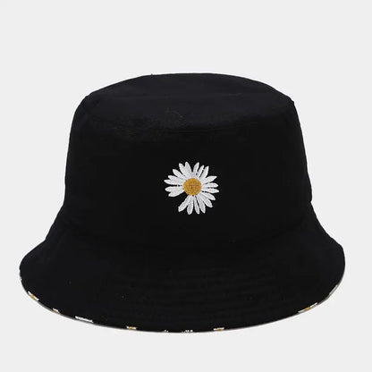 Korean Daisy Embroidered Double-Side Tropical Bucket Hat