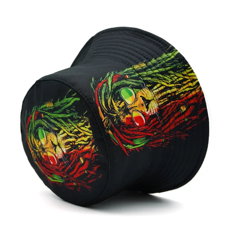 Rasta Lion Printed Double Sided Cartoon Bucket Hat