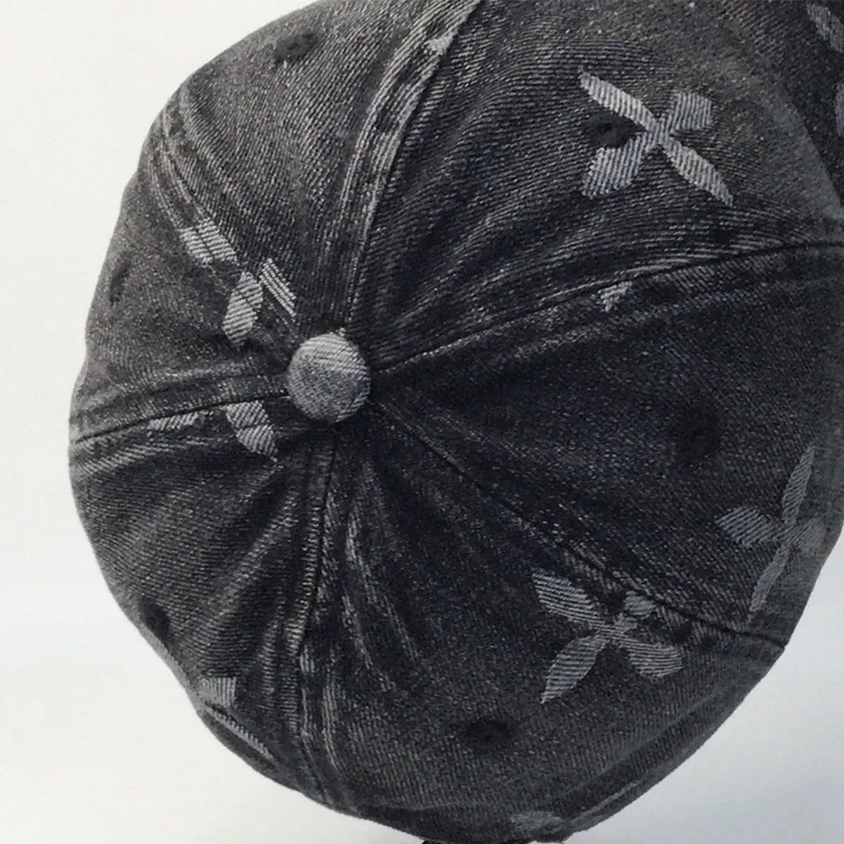 Cross Denim Jacquard Fringe Distressed Baseball Cap