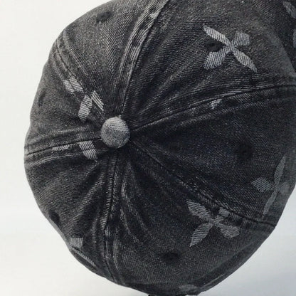 Cross Denim Jacquard Fringe Distressed Baseball Cap