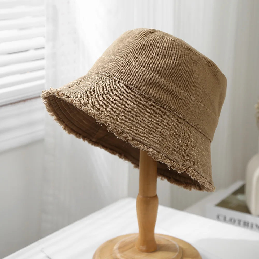 Bucket Hat Women Spring Summer Cloth Tassel Brim