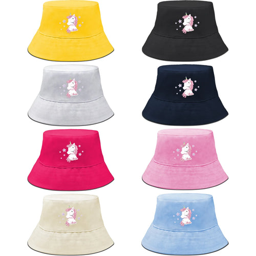 Pink Cartoon Unicorn Print Trendy Bucket Hat