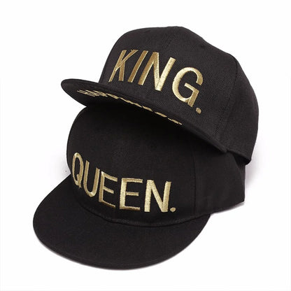 Unisex KING QUEEN Golden Thread Embroidery Hip-hop Hats