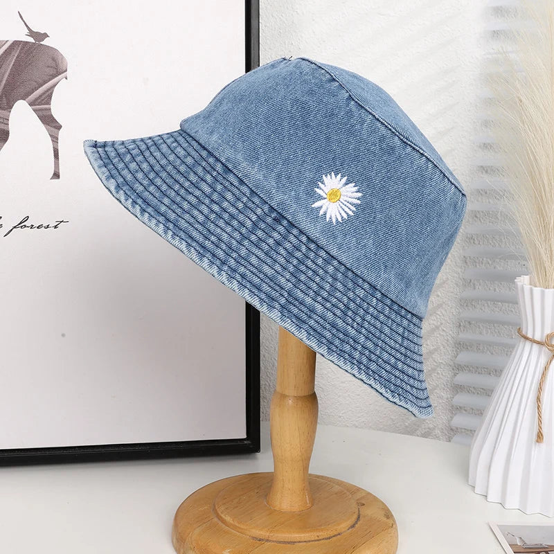 Vintage Daisy Embroidery Cowboy Bucket Hat