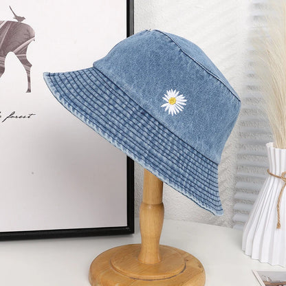 Vintage Daisy Embroidery Cowboy Bucket Hat