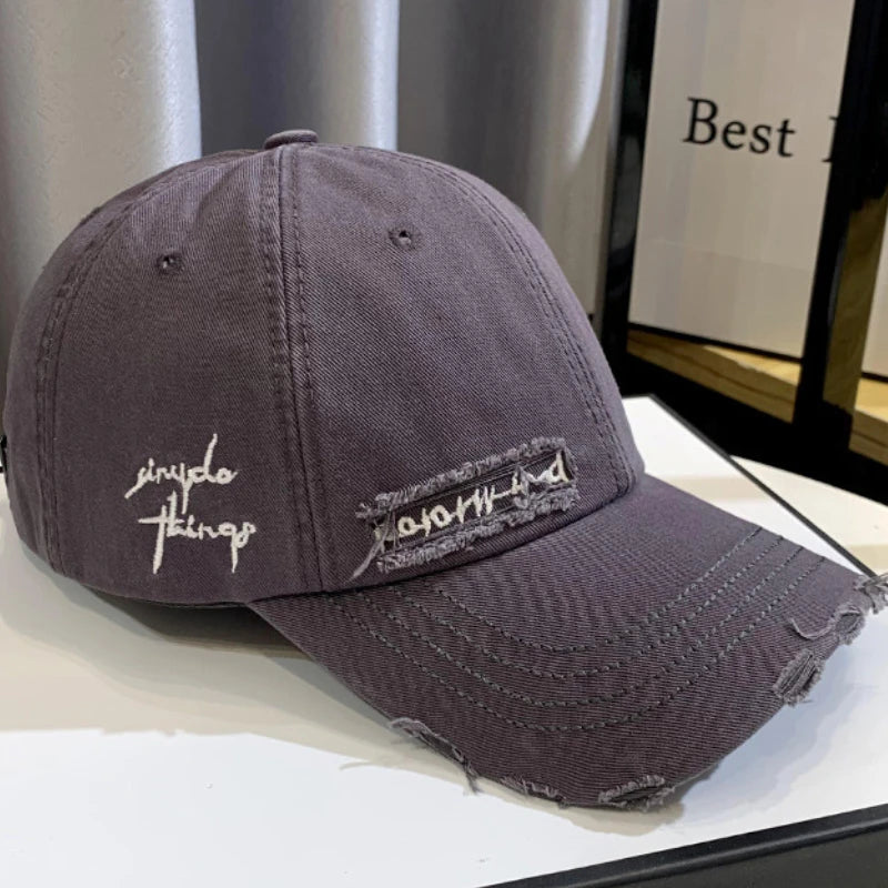 Unisex Korean Trend Distressed Embroidered Baseball Cap