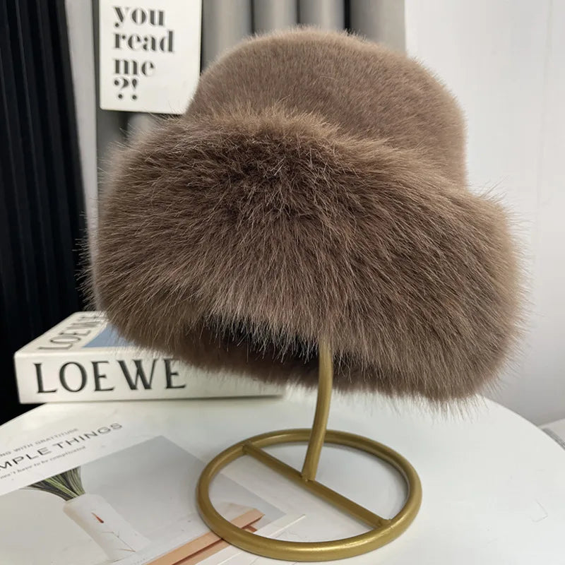 Faux Fur Fox Plush Winter Bucket Hat