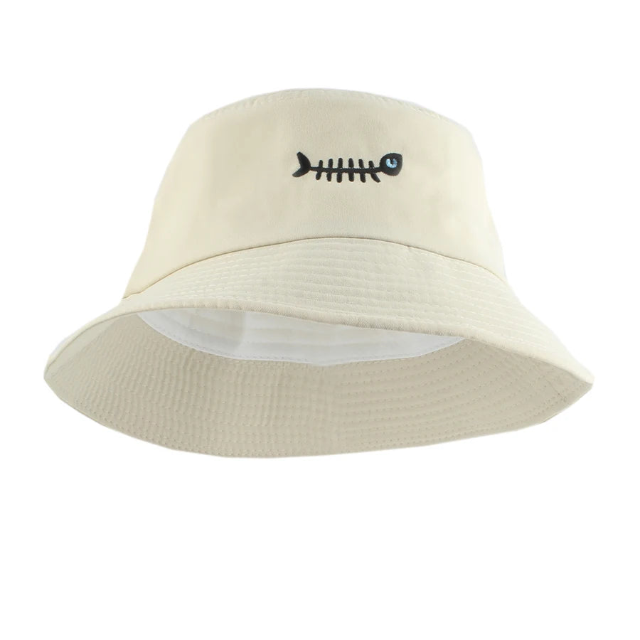 Fish Bone Embroidered Street Hip Hop Bucket Hat
