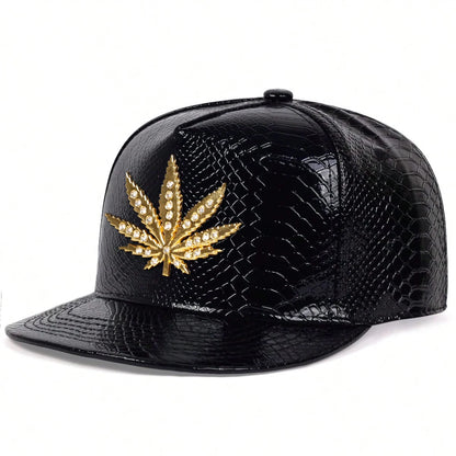 Unisex Maple Leaf Label With Drill Leather Hip-hop Hats