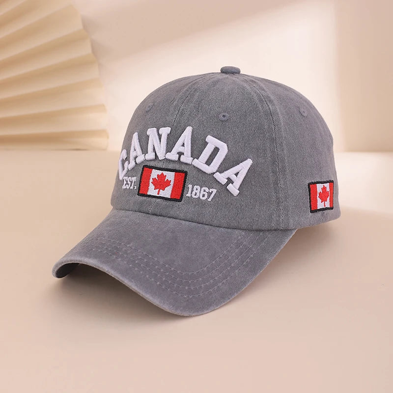 Retro Washed Maple Leaf Embroidered Baseball Cap