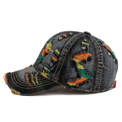 Tear Hole Vintage Stripe Baseball Cap Women