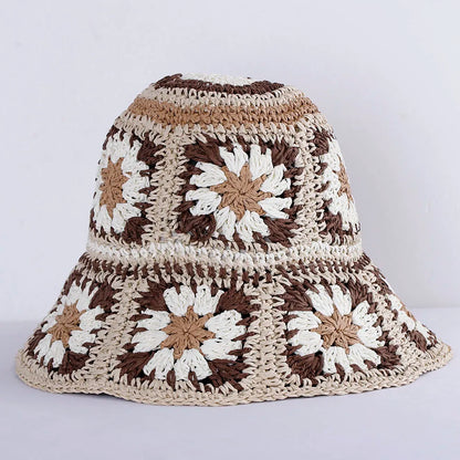 Womens Crochet Straw Foldable Summer Bucket Hat