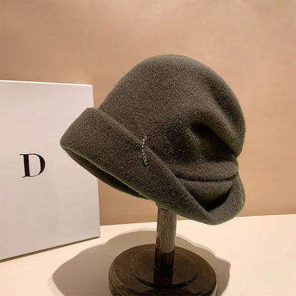 Women's Wool Slouchy Chain Decor Hat