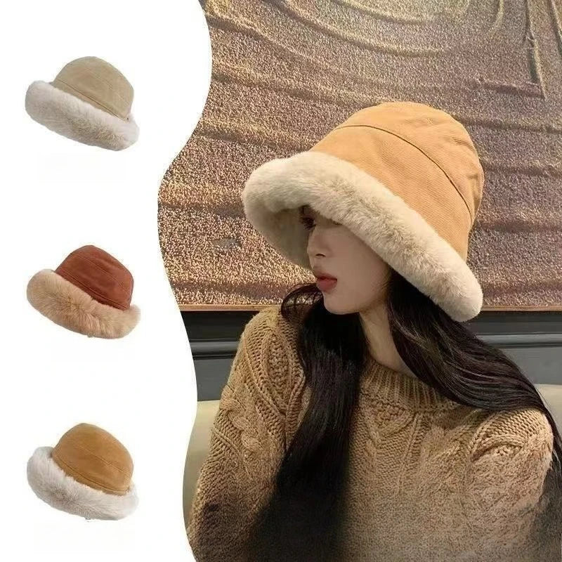 Rabbit Fur Winter Plush Ear Protection Bucket Hat