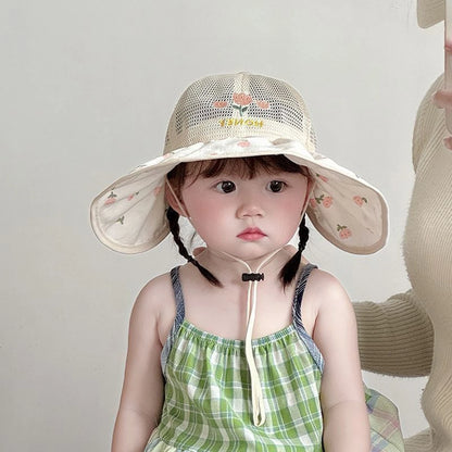 Floral Mesh Wide Brim Sun Hat