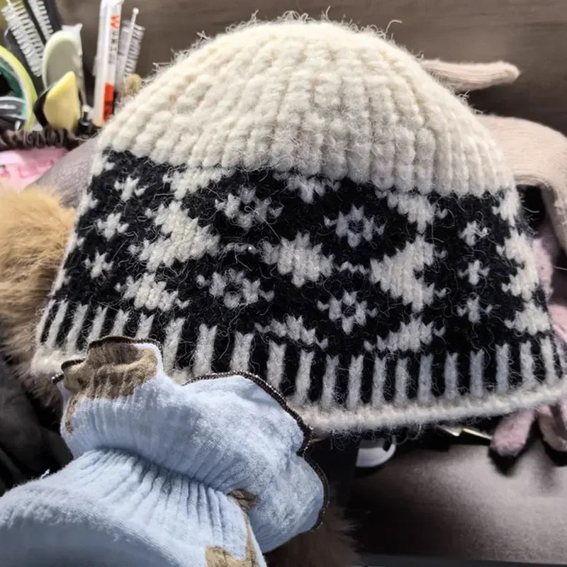 Retro Knitted Wool Earflap Bucket Hat