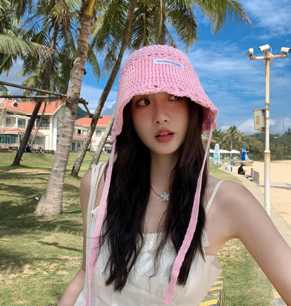 Womens Blue Woven Fisherman Large Brim Bucket Hat