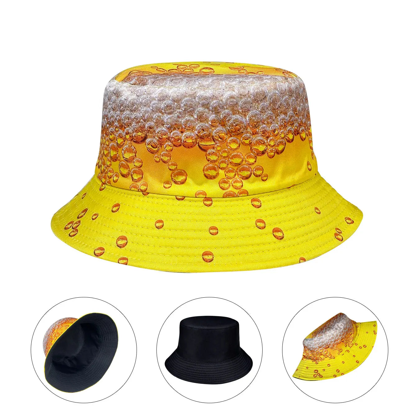 Yellow Beer Bubble Reversible Festival Bucket Hat