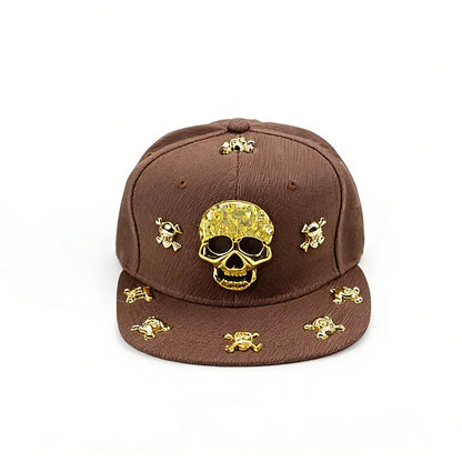 Unisex Skeleton Label Studded Wide Brim Snapback Cap