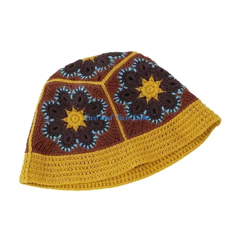 Handcrochet Elegant Knitted Flower Sunproof Bucket Hat