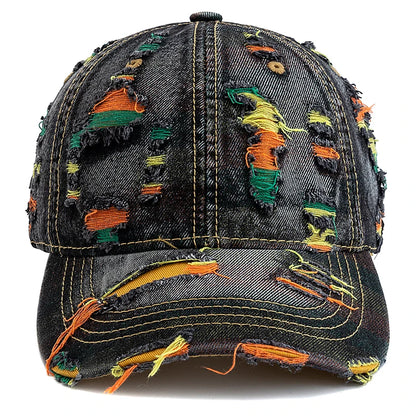 Tear Hole Vintage Stripe Baseball Cap Women