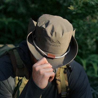Men Waterproof Leather Chain Bucket Hat