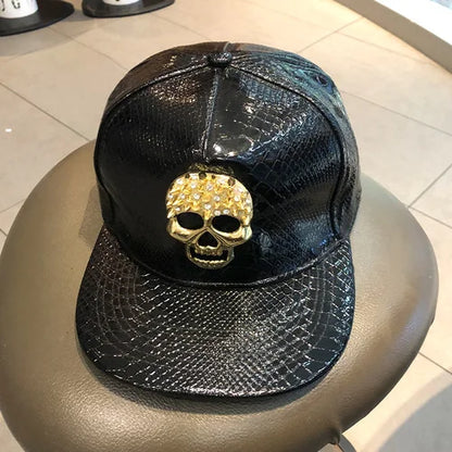 Leather Street Style Flat Brim Hip Hop Cap