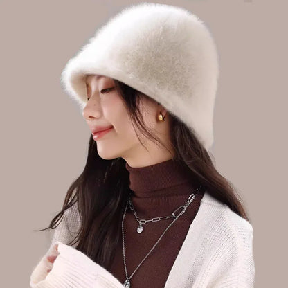Rabbit Fur Knitted Winter Bucket Hat
