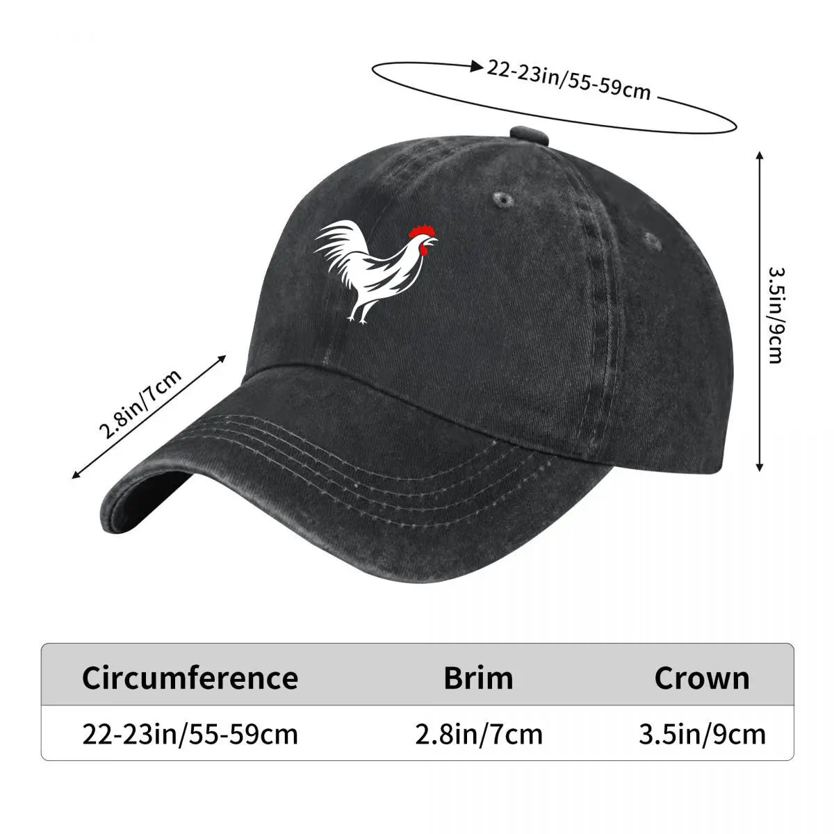 Vintage Rooster Washed Cotton Adjustable Baseball Cap