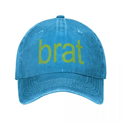 Brat Green Distressed Denim Baseball Cap