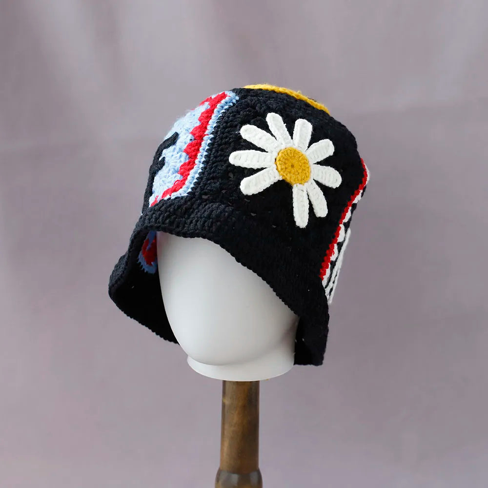 Colorful Gradient Flower Knitted Wool Bucket Hat