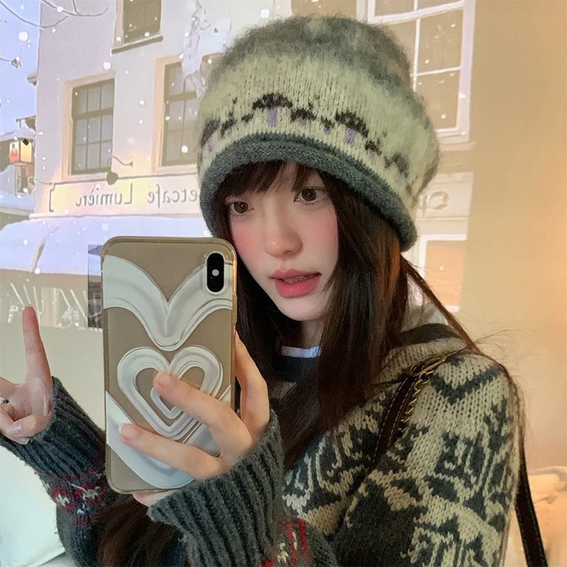 Women's Fair Isle Cuffed Winter Knit Bucket Hat