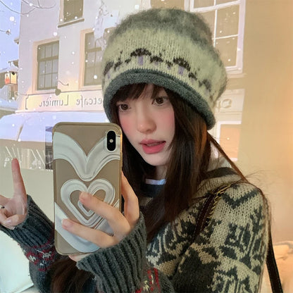 Women's Fair Isle Cuffed Winter Knit Bucket Hat