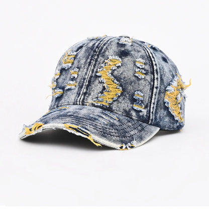Retro Frayed Denim Adjustable Distressed Baseball Cap