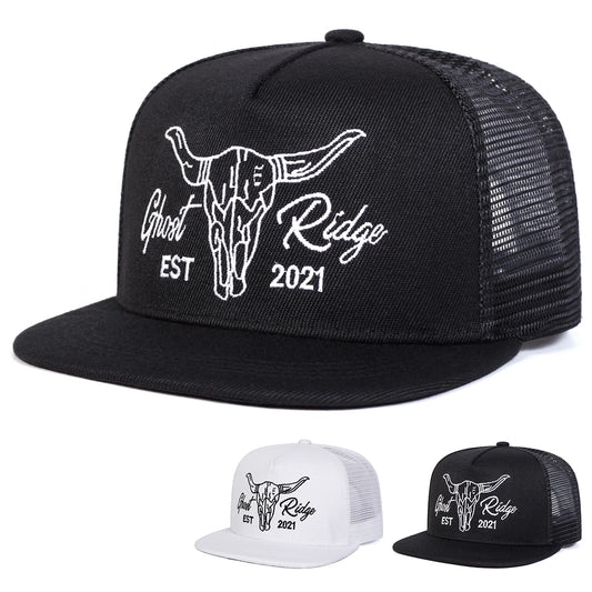 Unisex Ox Head Letter Embroidery Hip-hop Net Hats