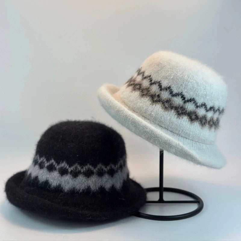 Jacquard Knitted Brimmed Winter Bucket Hat