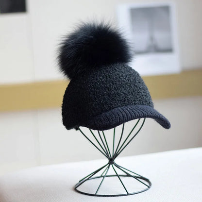 Lamb Fleece Pom Pom Winter Baseball Cap