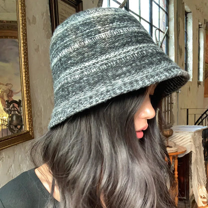 Japanese Mixed Color Knitted Foldable Winter Bucket Hat