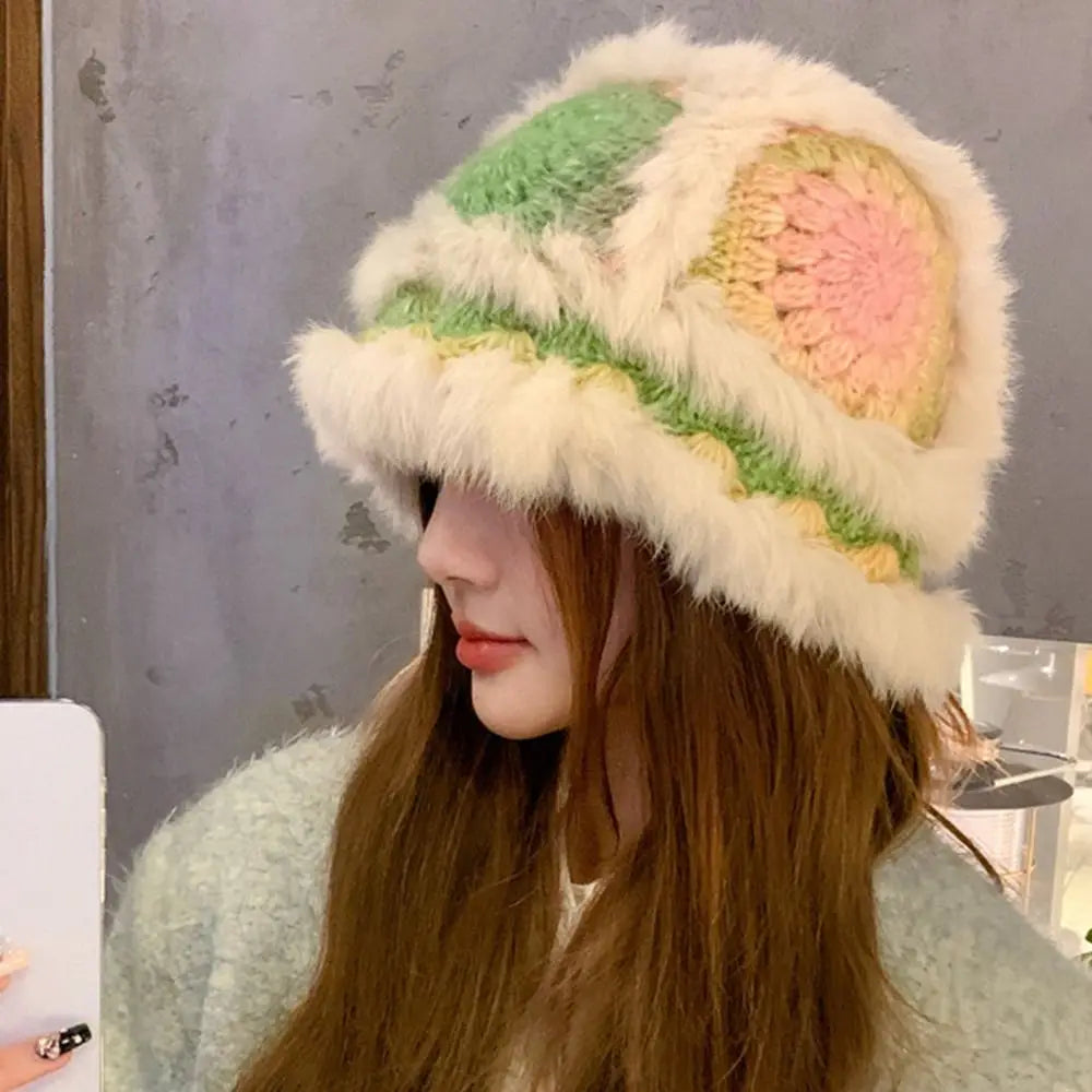 Korean Style Casual Fuzzy Winter Bucket Hat