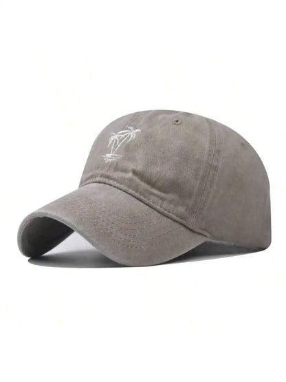 New Coconut Tree Embroidery Vintage Washed Baseball Cap