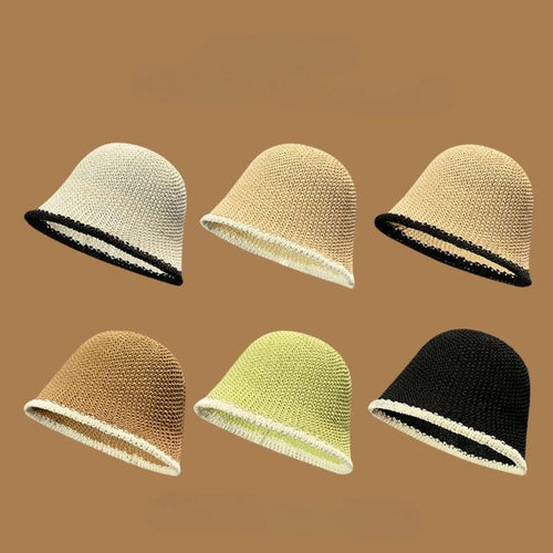 Women Hollow Woven Summer Bucket Hat