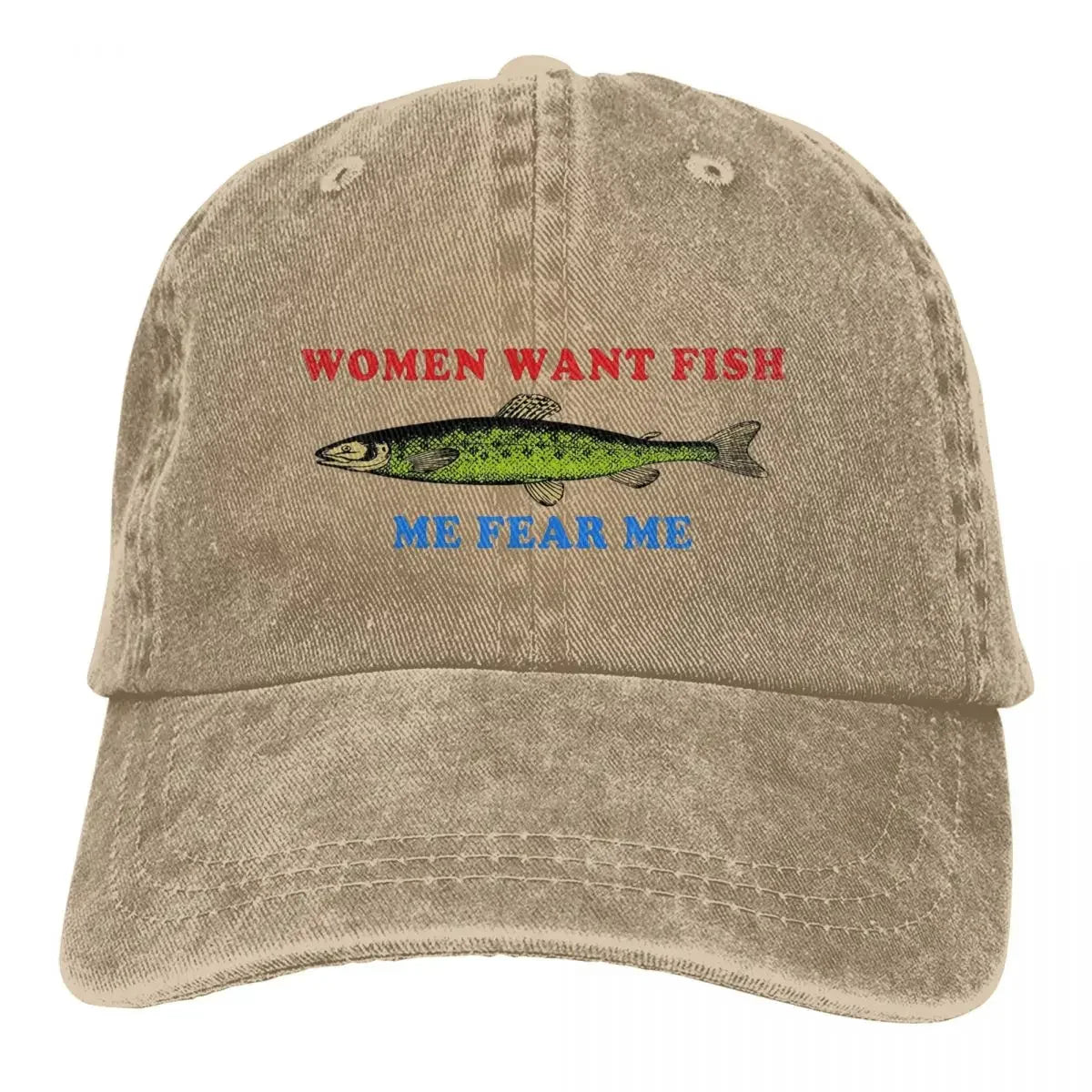 Women Want Fish Me Fear Me Vintage Baseball Cap Unisex