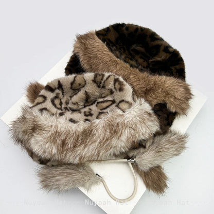 Leopard Print Plush Winter Bucket Hat