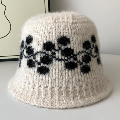 Fair Isle Knit Wool Bucket Hat