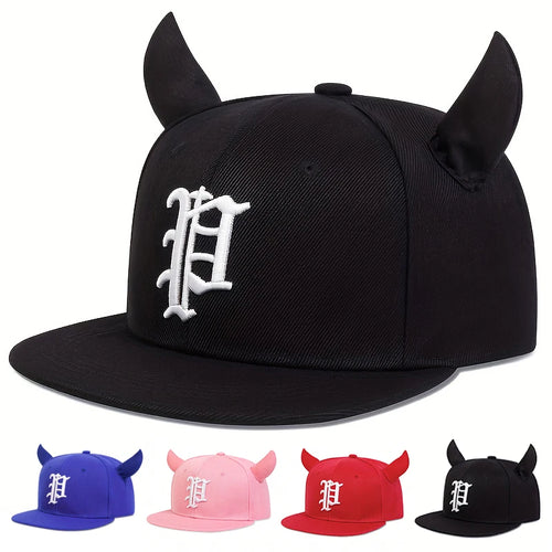 Ox Horn Letter Embroidery Snapback Cap