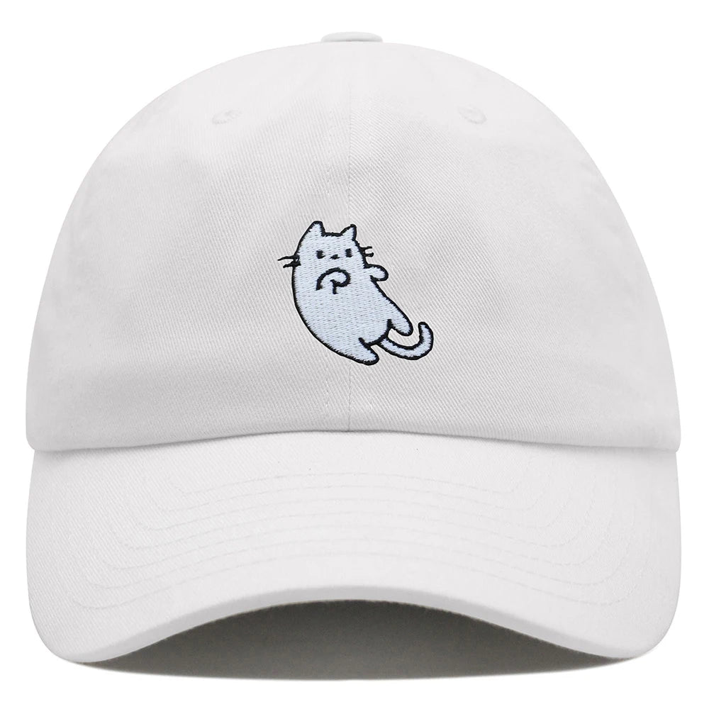 White Cat Kawaii Embroidered Adjustable Baseball Cap