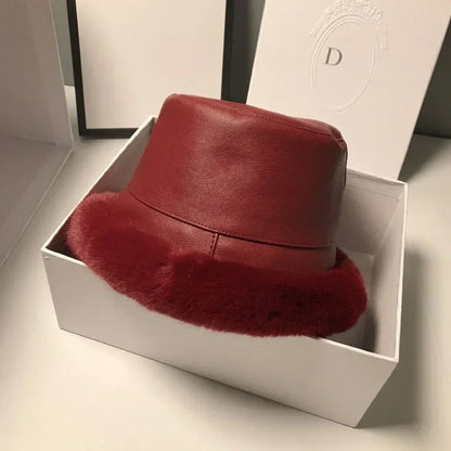 MAXSITI Faux Leather Fur Bucket Hat