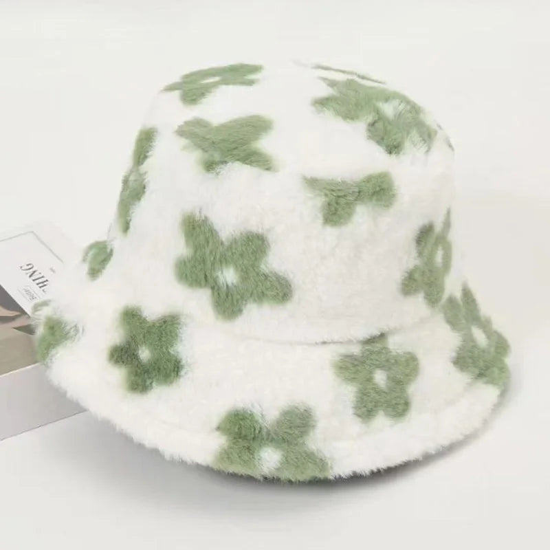 Women’s Floral Faux Fur Winter Bucket Hat