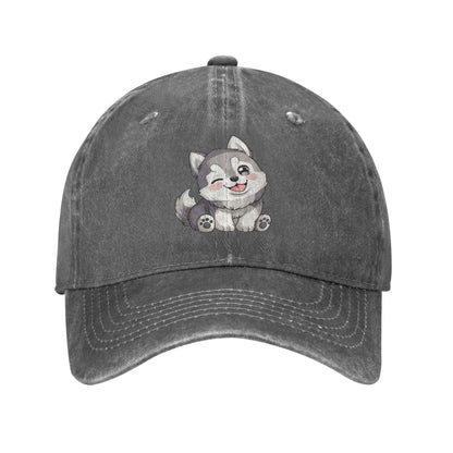 Cute Winking Kawaii Husky Denim Baseball Cap
