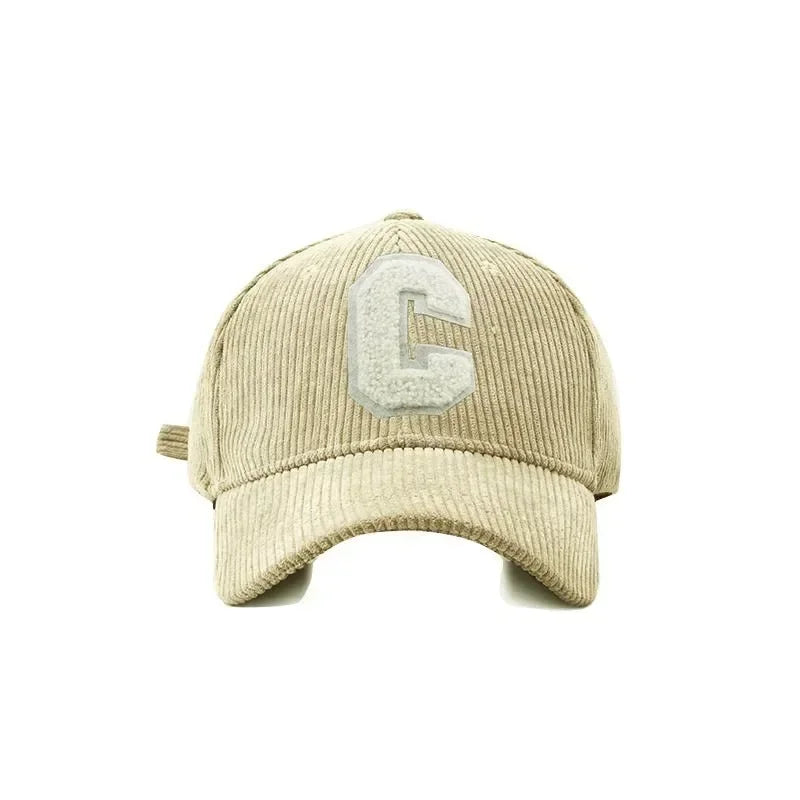 Corduroy Letter C Winter Baseball Cap
